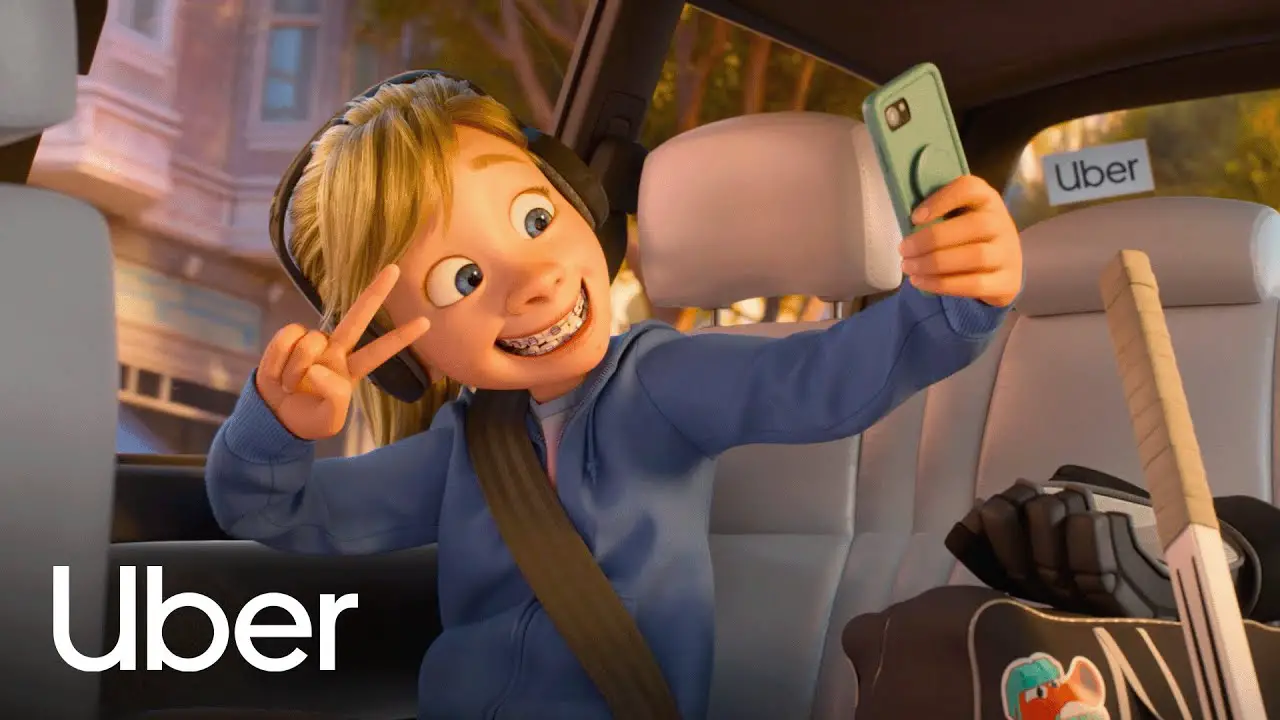 Riley from Inside Out 2 taking a selfie in an Uber